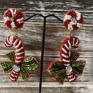 NWT Candy Cane Beaded Earrings